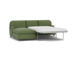Green Linen 3 Seater Sofabed With Chaise - Traditional Fold Out Custom Sofa Bed - Helston Range