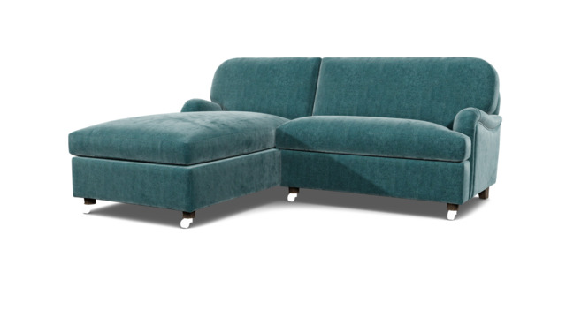 Teal Velvet Loveseat Sofa With Chaise - Traditional Style Custom Sofa In Stain Resistant Velvet - Helston Range - image 1