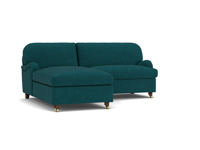 Teal Velvet Loveseat Sofa With Chaise - Traditional Style Custom Sofa In Stain Resistant Velvet - Helston Range - image 1