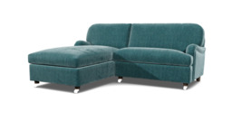 Teal Velvet Loveseat Sofa With Chaise - Traditional Style Custom Sofa In Stain Resistant Velvet - Helston Range - thumbnail 1