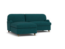 Teal Velvet Loveseat Sofa With Chaise - Traditional Style Custom Sofa In Stain Resistant Velvet - Helston Range - thumbnail 1