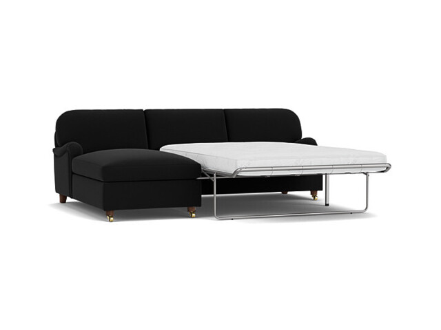 Black Velvet 3.5 Seater Sofabed With Chaise - Traditional Fold Out Custom Sofa Bed In Easy Clean Velvet - Helston Range - image 1