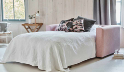 White Chenille Loveseat Armchair Sofabed - Modern Pull Out Chair Bed In Stain Resistant Chenille - Bromley Range - thumbnail 3