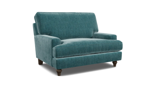 Teal Velvet Loveseat Armchair - Modern Snuggle Cuddler Custom Arm Chair In Stain Resistant Velvet - Whinfell Range - image 1