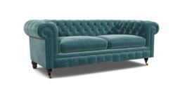 Teal Velvet 3 Seater Sofa - Traditional Chesterfield Style Custom Sofa In Stain Resistant Velvet - Harrington Range