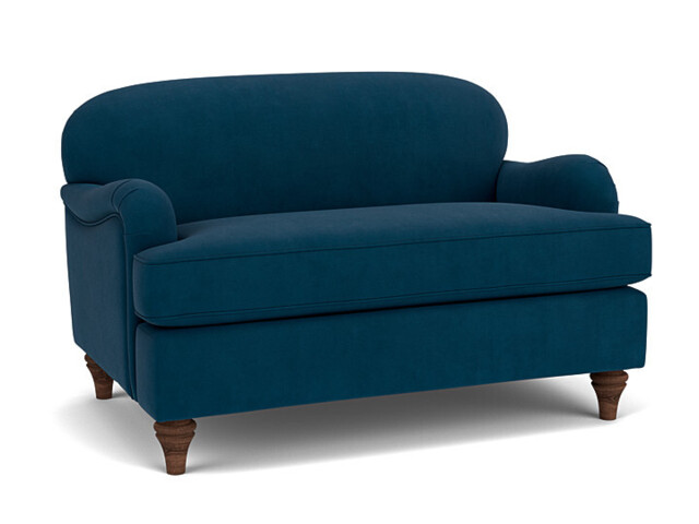 Blue Velvet Loveseat Armchair - Traditional Snuggler Cuddler Custom Arm Chair In Easy Clean Velvet - Lincoln Range - image 1