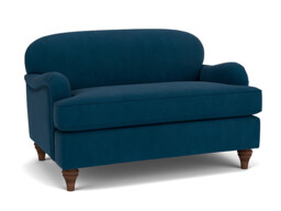 Blue Velvet Loveseat Armchair - Traditional Snuggler Cuddler Custom Arm Chair In Easy Clean Velvet - Lincoln Range