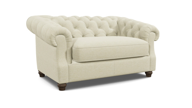 White Chenille Loveseat Armchair - Traditional Snuggler Cuddler Custom Arm Chair In Stain Resistant Chenille - Wantage Range - image 1