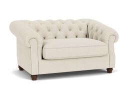 White Chenille Loveseat Armchair - Traditional Snuggler Cuddler Custom Arm Chair In Stain Resistant Chenille - Wantage Range