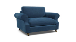 Blue Velvet Loveseat Armchair Sofabed - Traditional Style Single Chair Bed In Easy Clean Velvet - Kendal Range - thumbnail 1