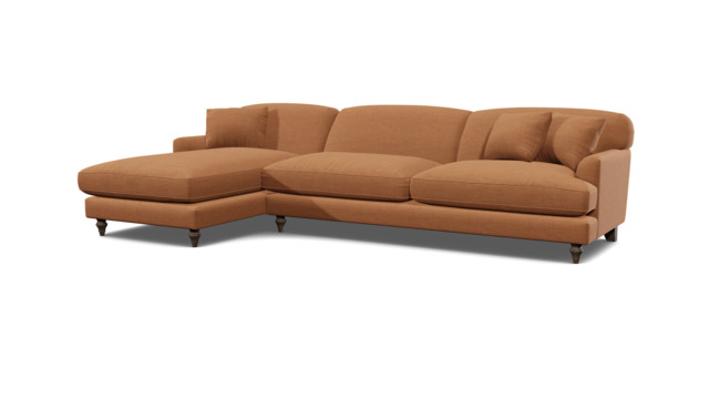 Orange Velvet 2 Seater Sofa With Chaise - Traditional Style Custom Sofa In Stain Resistant Velvet - Galloway Range - image 1