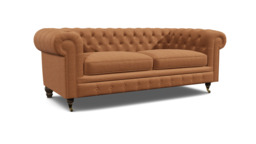 Orange Velvet 3 Seater Sofa - Traditional Chesterfield Style Custom Sofa In Stain Resistant Velvet - Harrington Range - thumbnail 1