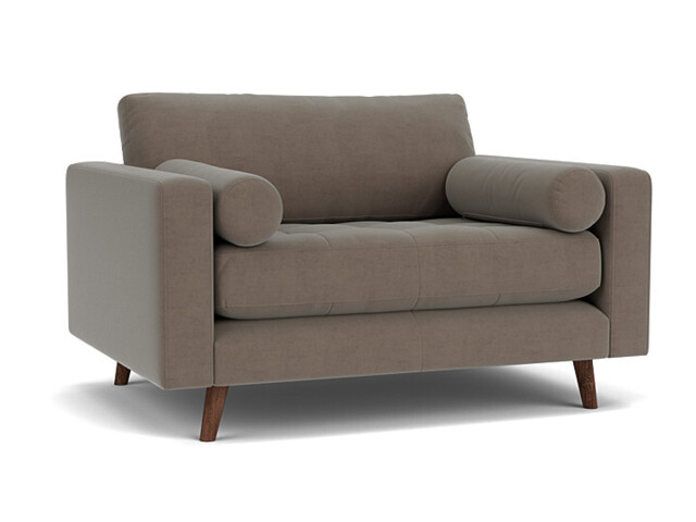 Brown Velvet Loveseat Armchair - Modern Snuggle Cuddler Custom Arm Chair In Easy Clean Velvet - Shoreditch Range - image 1