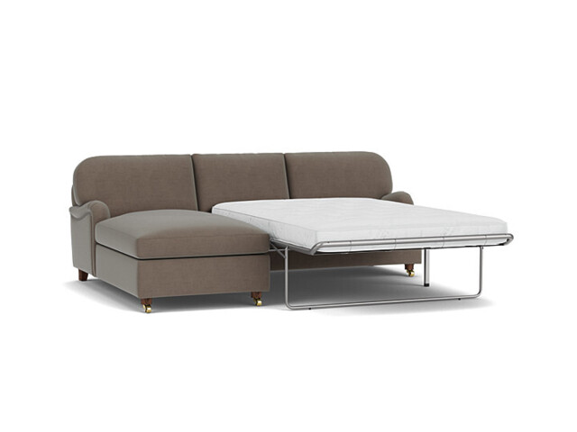 Brown Velvet 3 Seater Sofabed With Chaise - Traditional Fold Out Custom Sofa Bed In Easy Clean Velvet - Helston Range - image 1