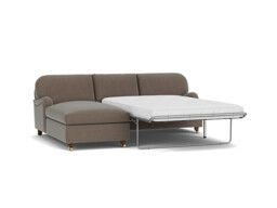 Brown Velvet 3 Seater Sofabed With Chaise - Traditional Fold Out Custom Sofa Bed In Easy Clean Velvet - Helston Range - thumbnail 1