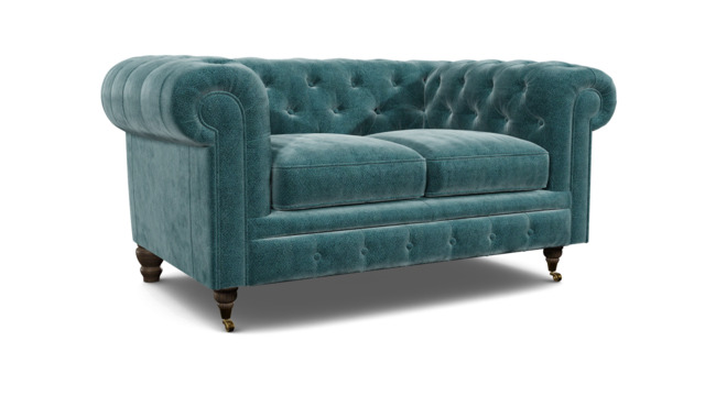 Teal Velvet 2 Seater Sofa - Traditional Chesterfield Style Custom Sofa In Stain Resistant Velvet - Harrington Range - image 1