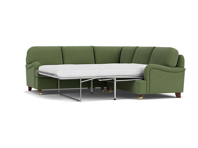 Green Linen 2X2 Seater Corner Sofabed - Traditional Fold Out Custom Sofa Bed - Helston Range - image 1