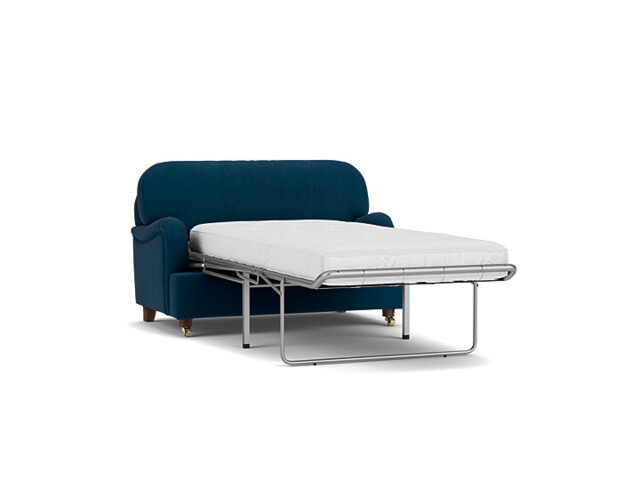 Blue Velvet Loveseat Armchair Sofabed - Traditional Style Single Chair Bed In Easy Clean Velvet - Helston Range - image 1