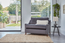 Black Velvet Loveseat Armchair - Modern Snuggle Cuddler Custom Arm Chair In Easy Clean Velvet - Weymouth Range - thumbnail 2