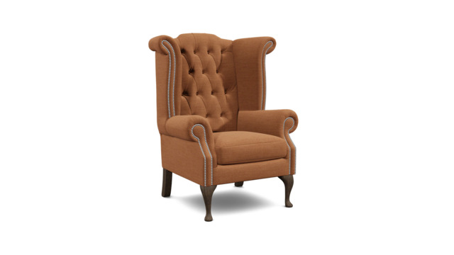 Orange Velvet Wingback Queen Armchair - Traditional Accent Custom Arm Chair In Stain Resistant Velvet - Queen Ann Range - image 1