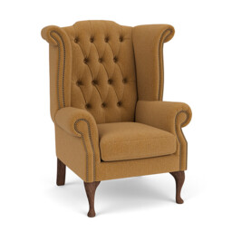 Orange Velvet Wingback Queen Armchair - Traditional Accent Custom Arm Chair In Stain Resistant Velvet - Queen Ann Range - thumbnail 1
