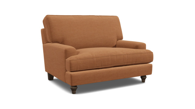 Orange Velvet Loveseat Armchair - Modern Snuggle Cuddler Custom Arm Chair In Stain Resistant Velvet - Whinfell Range - image 1