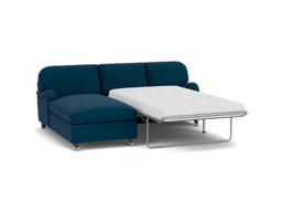 Blue Velvet 2 Seater Sofabed With Chaise - Traditional Fold Out Custom Sofa Bed In Easy Clean Velvet - Helston Range