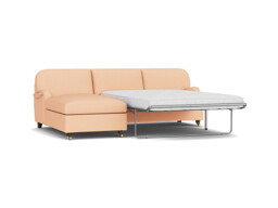 Pink Velvet 3.5 Seater Sofabed With Chaise - Traditional Fold Out Custom Sofa Bed In Stain Resistant Velvet - Helston Range - thumbnail 1