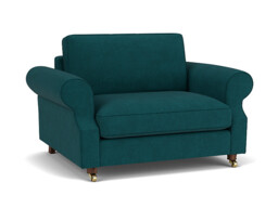 Teal Velvet Loveseat Armchair - Traditional Snuggler Cuddler Custom Arm Chair In Stain Resistant Velvet - Kendal Range - thumbnail 1