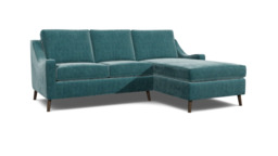 Mid-Century Weymouth 2 Seater Teal Chaise Sofa Bed, 170+ Customisation Options, UK Crafted - Darlings of Chelsea - thumbnail 1