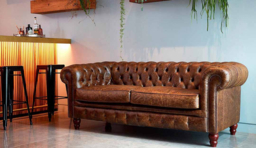 Brown Tan 3 Seater Leather Sofa -Traditional Chesterfield Style Button Back Medium Premium Top Grain Leather Sofa - Harrington Range - thumbnail 1
