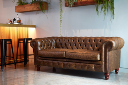 Brown Tan 3 Seater Leather Sofa -Traditional Chesterfield Style Button Back Medium Premium Top Grain Leather Sofa - Harrington Range - thumbnail 3