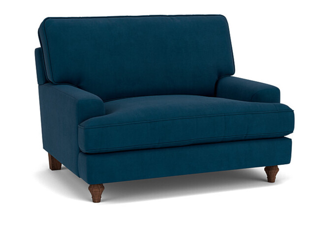Blue Velvet Loveseat Armchair - Modern Snuggle Cuddler Custom Arm Chair In Easy Clean Velvet - Whinfell Range - image 1