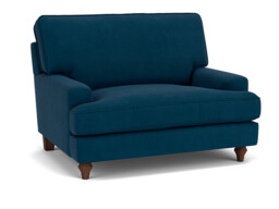 Blue Velvet Loveseat Armchair - Modern Snuggle Cuddler Custom Arm Chair In Easy Clean Velvet - Whinfell Range - thumbnail 1