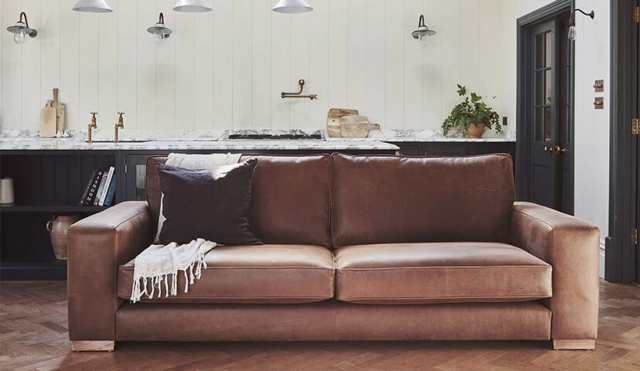 Brown Tan 3 Seater Leather Sofa -Modern Contemporary Style Medium Premium Top Grain Leather Sofa - Ashdown Range - image 1