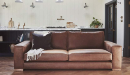 Brown Tan 3 Seater Leather Sofa -Modern Contemporary Style Medium Premium Top Grain Leather Sofa - Ashdown Range