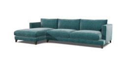 Teal Velvet 2 Seater Sofa With Chaise - Modern Style Custom Sofa In Stain Resistant Velvet - Holland Range