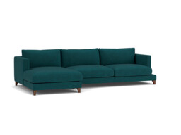 Teal Velvet 2 Seater Sofa With Chaise - Modern Style Custom Sofa In Stain Resistant Velvet - Holland Range