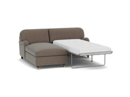 Brown Velvet Loveseat Sofabed With Chaise - Traditional Pull Out Single Custom Sofa Bed In Easy Clean Velvet - Helston Range - thumbnail 1