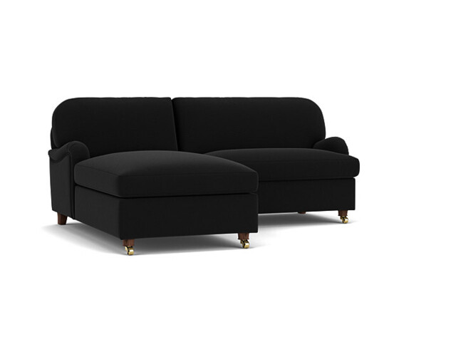Black Velvet Loveseat Sofa With Chaise - Traditional Style Custom Sofa In Easy Clean Velvet - Helston Range - image 1
