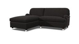 Black Velvet Loveseat Sofa With Chaise - Traditional Style Custom Sofa In Easy Clean Velvet - Helston Range - thumbnail 1