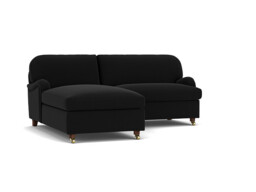 Black Velvet Loveseat Sofa With Chaise - Traditional Style Custom Sofa In Easy Clean Velvet - Helston Range