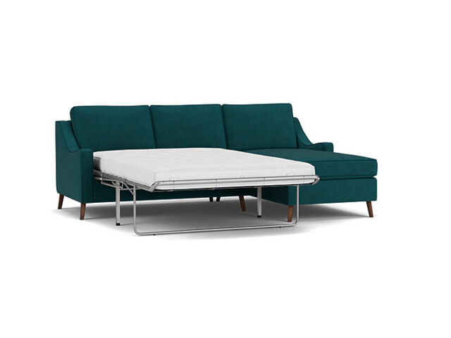 Mid-Century Weymouth 3 Seater Teal Chaise Sofa Bed, 170+ Customisation Options, UK Crafted - Darlings of Chelsea - image 1
