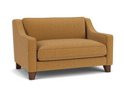 Orange Velvet Loveseat Armchair - Modern Snuggle Cuddler Custom Arm Chair In Stain Resistant Velvet - Banbury Range - thumbnail 1