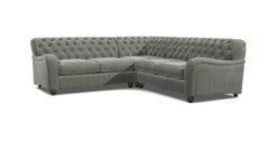 Grey 2 Seater Corner Sofa - Traditional Chesterfield Style Fabric Luxury Premium Corner Sofa - Bakewell Range