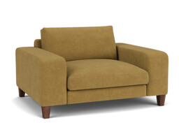 Yellow Velvet Loveseat Armchair - Modern Snuggle Cuddler Custom Arm Chair In Stain Resistant Velvet - Kingly Range - thumbnail 1