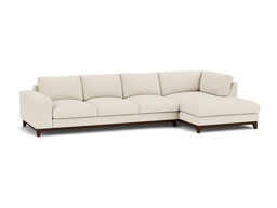 White Chenille 4 Seater Sofa With Chaise - Modern Style Custom Sofa In Stain Resistant Chenille - Kingly Range