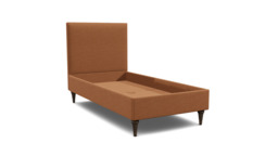 Orange Velvet Single Bed Frame - Traditional Low End With Large Headboard In Stain Resistant Velvet - Yarnmouth Range