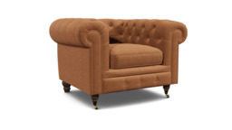 Orange Velvet Armchair - Traditional Chesterfield Style Custom Arm Chair In Stain Resistant Velvet - Harrington Range - thumbnail 1