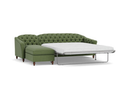 Sophisticated Payton Green 3.5 Seater Versatile Chaise Sofa Bed, Deep Button Detailing and Customisable - Darlings of Chelsea